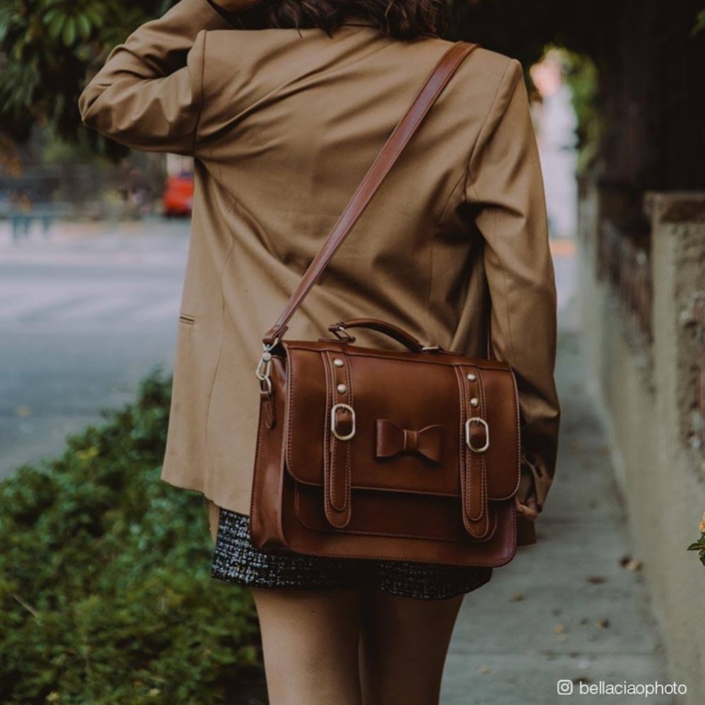 ECOSUSI Brown Vintage Faux Leather Messenger Bag